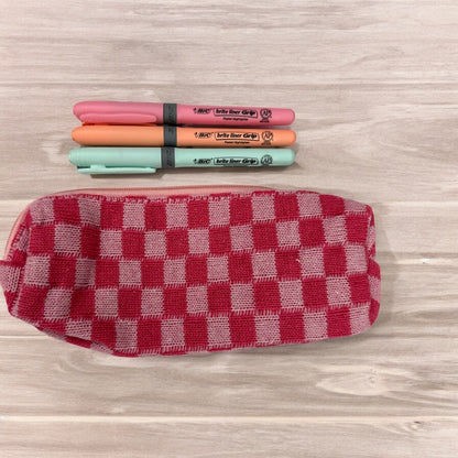 3-Piece Pink Checkered Canvas Bag Set